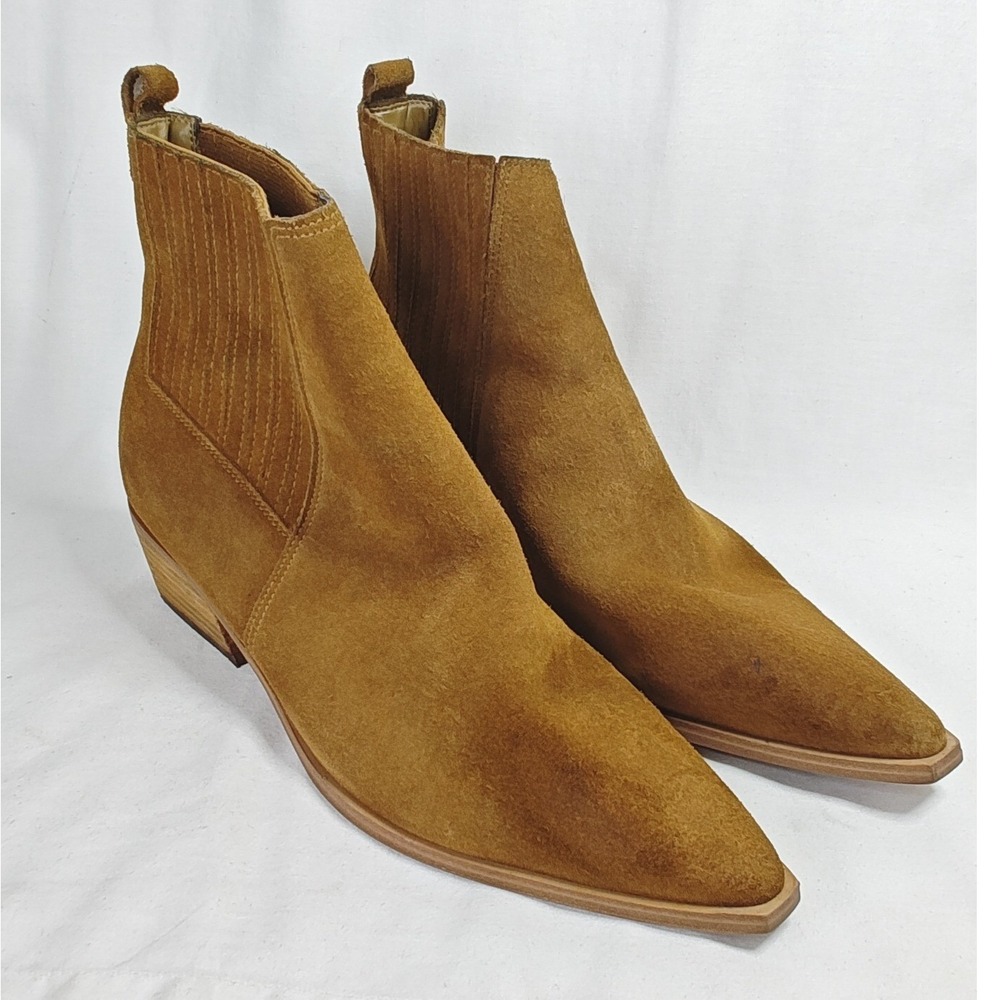 Marc Fisher LTD Ankle Boots Tan Suede Pointed Toe Western Booties 9.5M